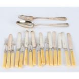 Six pairs of silver dessert knives and forks, HH Sheffield 1888, with ivory handles,
