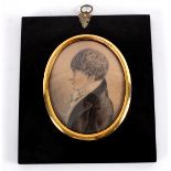 19th Century English School/Portrait Miniature of a Young Man in Profile/initialled/watercolour on