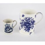 A large blue printed Caughley mug decorated roses, 15.