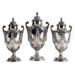 A garniture of three George III silver sugar vases, Daniel Smith & Robert Sharp, London 1770,