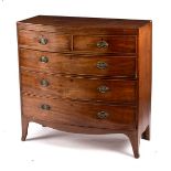 A 19th Century mahogany bowfront chest of two short over three long drawers on splay feet,