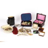 A quantity of costume jewellery including silver bangle, ear clips, etc.