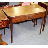 A Regency mahogany tea table with plain frieze on square taper legs, 93.