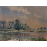 20th Century English School/River Landscape/indistinctly signed/oil on board, 32.