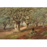 Thomas Webster (British 1800-1886)/Hunters by a Woodland Path/signed with monogram/watercolour,