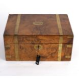 A Victorian walnut brass bound writing box with fitted interior, 35.