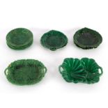 A quantity of Victorian leaf moulded green glazed dessert plates
