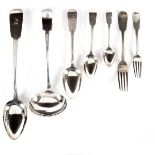 A silver fiddle pattern flatware set, mostly Dublin 1828, unicorn crest and others,