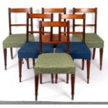 Six late 18th/early 19th Century mahogany chairs with satinwood slats and reeded supports and legs