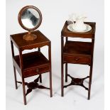 A Victorian mahogany circular shaving mirror and two two-tier washstands,