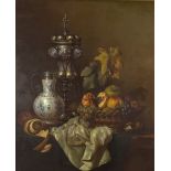 Andreas Gyula Bubarnik (Hungarian, born 1936)/Still Life with Flagon and Fruit/signed/oil on panel,