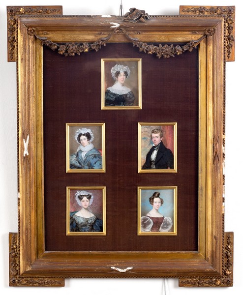 Frederick Cruickshank (British 1800-1868)/A family group of five Portrait Miniatures framed as