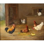 Manner of Edgar Hunt/Chickens and a Rabbit in a Barn/signed and dated 1949/oil on board, 28.