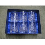 Six Rockingham crystal glasses in box.