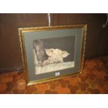 A gilt framed pig print, signed Logan.