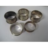 Five assorted silver napkin rings, 3.2oz.