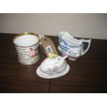 A mid-19th century Coalport leaf twist handled tankard mug & a Staffordshire jug etc (3)