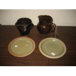 Bernard Leech pottery to include 2 x jugs & 2 x side plates - 3 x with Leech signature (4)