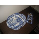 Blue & white serving dish & a toast rack (2)