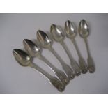 A set of six silver teaspoons with rococo style terminal, 4.6oz.