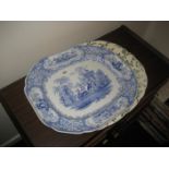 A 19th century blue & white meat plate, & another (2)