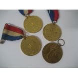 A first World War Victory medal awarded to P.T.E A.W Pedley, three King George V and Queen Mary