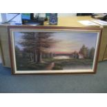 A large oil on canvas, signed Stone, of a rural scene, 118cm x 60cm.