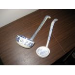 A 19th century blue & white ladle & another (2)