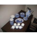 A collection of blue & white to include jug, tankard etc