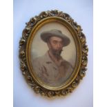 Cherubina Kirchmayr (1848-1903) A gilt framed oval watercolour of a man in a hat, signed lower left,