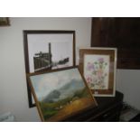 A floral watercolour, an oil & a West Yorkshire print (3)