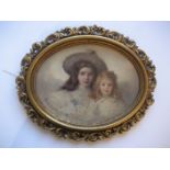 Cherubina Kirchmayr (1848-1903) An oval watercolour depicting two girls, presumably sisters,