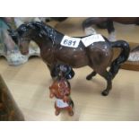 BESWICK BROWN HORSE AND DACSHUND DOG