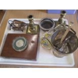 VARIOUS PLATED AND BRASSWARE (TRAY OF)