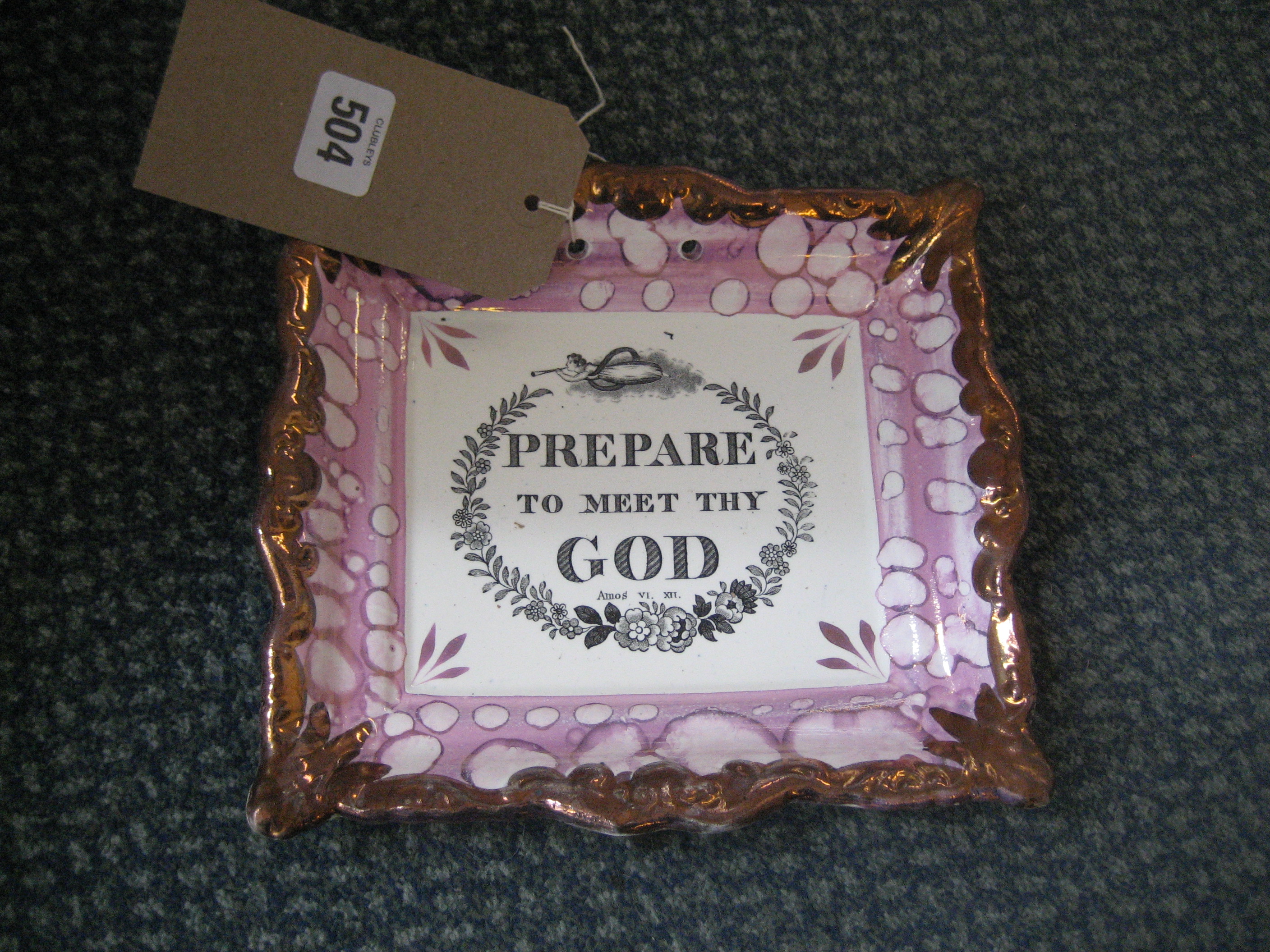 A SUNDERLAND LUSTRE TYPE PLAQUE |PREPARE TO MEET THY GOD|.