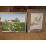 H. BLOSSOM - OIL ON CANVAS & WATERCOLOUR FERRINGHE BEACH - SIGNED