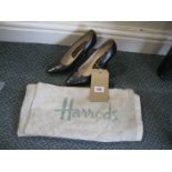 A PAIR OF RAYNE LADIES LEATHER SHOE SIZE 4.5^ IN ORIGINAL HARRODS SHOE BAGS.
