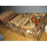 THREE WOODEN CRATES INCLUDING STONEWARE