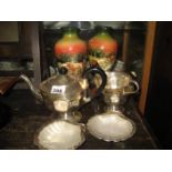 PLATED WARE & 2 CATTLE VASES