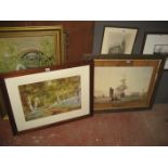 OAK FRAMED PRINT OF A BLUE BELL WOOD AND A FRAMED MARITIME PICTURE