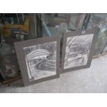 PAIR OF YORK STATION PENCIL DRAWINGS