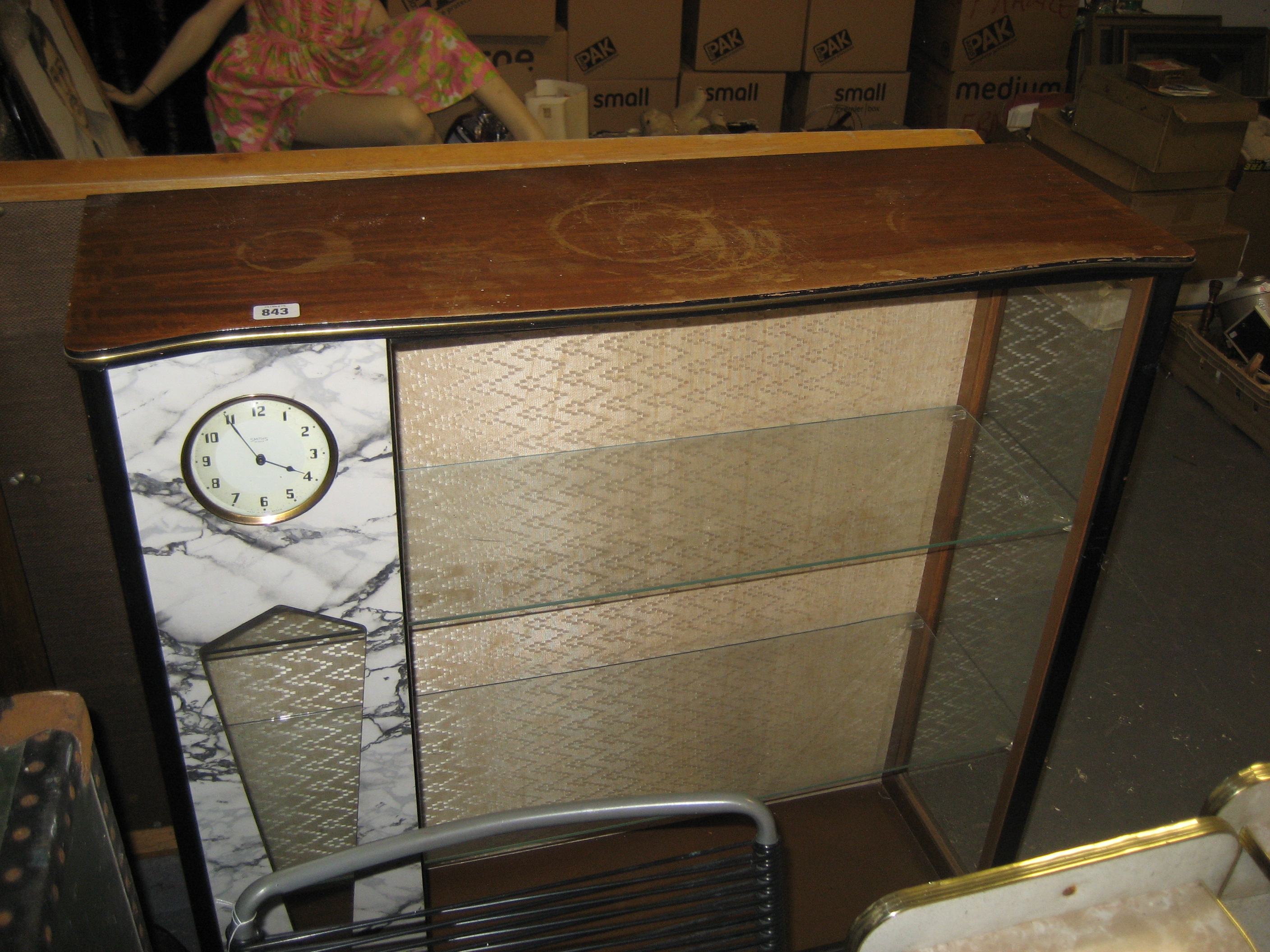 CHINA CABINET WITH A SMITHS CLOCK