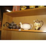 AN IMITATION SILVER PLATE TEA SERVICE ETC (CONTENTS OF SHELF)