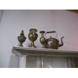 COPPER KETTLE^ BRASS OIL LAMPS ETC