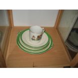 A GOOLE CENTENARY 1926 MUG & A COLLECTION OF GREEN RIM PLATES