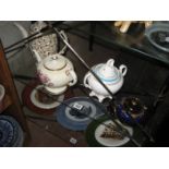 3 TEAPOTS & A LARGE SUGAR BOWL (CONTENTS OF SHELF)