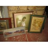 MOORE 1908 SIGNED WATERCOLOUR^ A GIRL WITH BIRD PICTURE ETC (3)