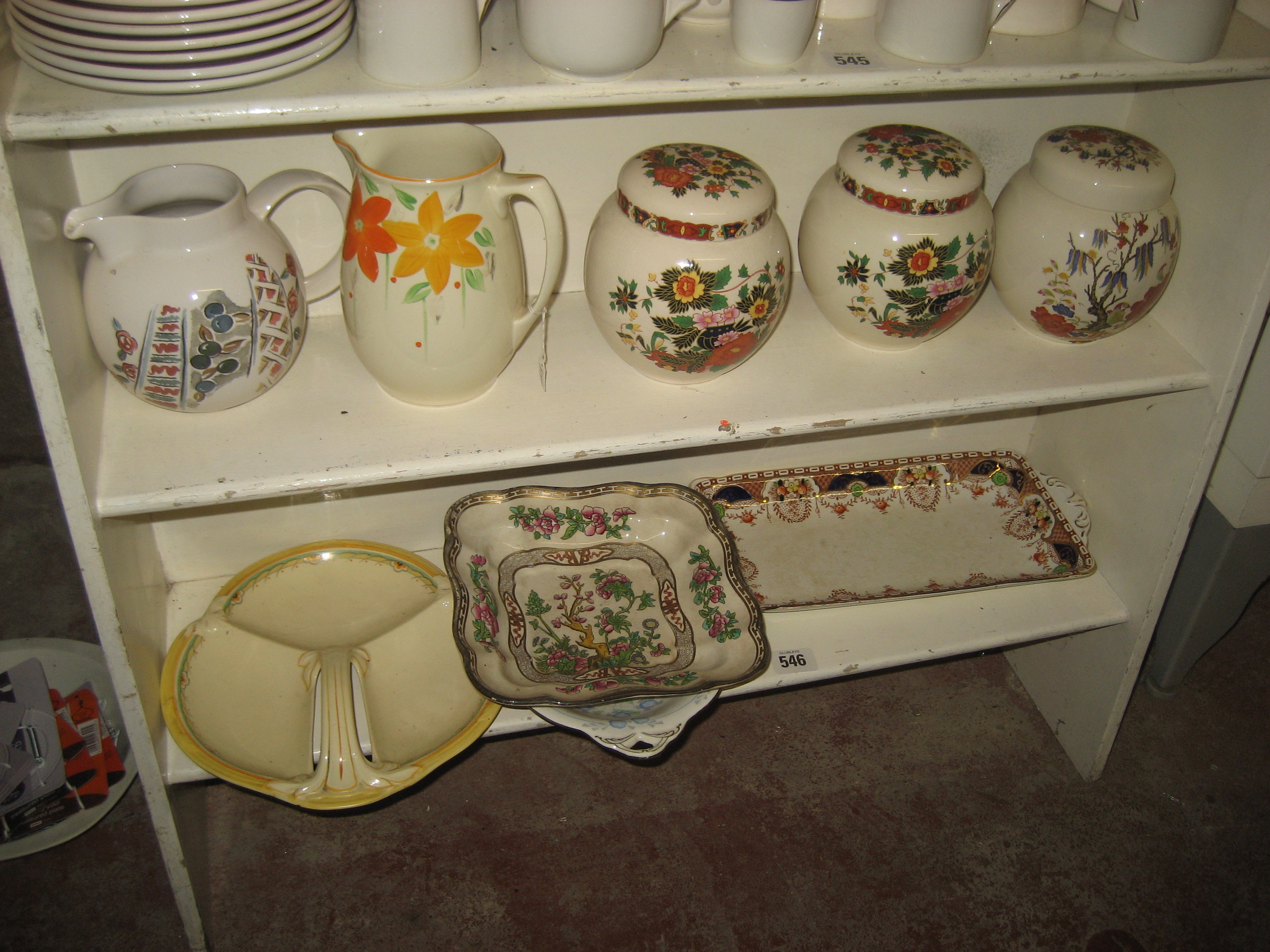 GINGER JARS^ SANDWICH TRAY ETC (CONTENTS OF 2 SHELVES)