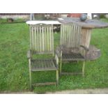 PAIR GARDEN WOODEN RECLINING CHAIRS