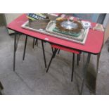VINTAGE KITCHEN TABLE WITH BUILT IN STOOLS
